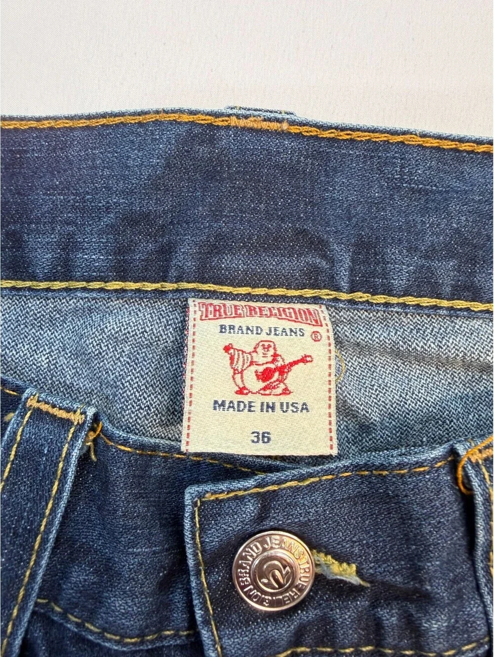 True Religion Men's Jeans Straight Denim Mid Rise 5 Pocket Solid Size 36 Blue